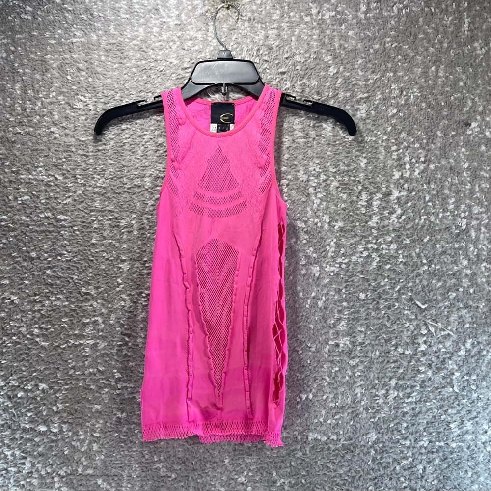 Just CAVALLI Roberto MESH BODYCON Top Nylon Spandex Designer Perforated XS Pink